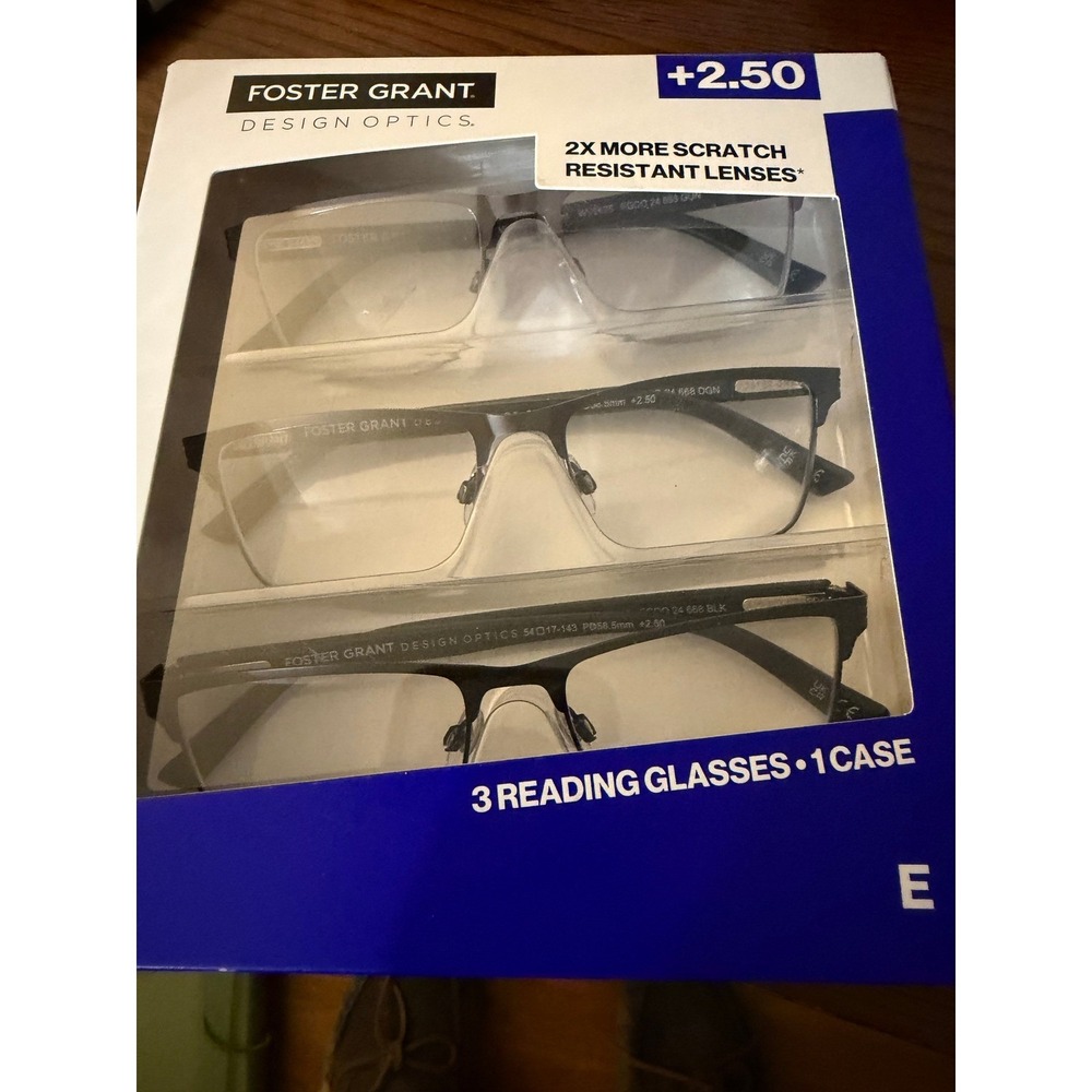 Foster Grant Design Optics Classic Reading Glasses +2.50  3 Pack NEW with case